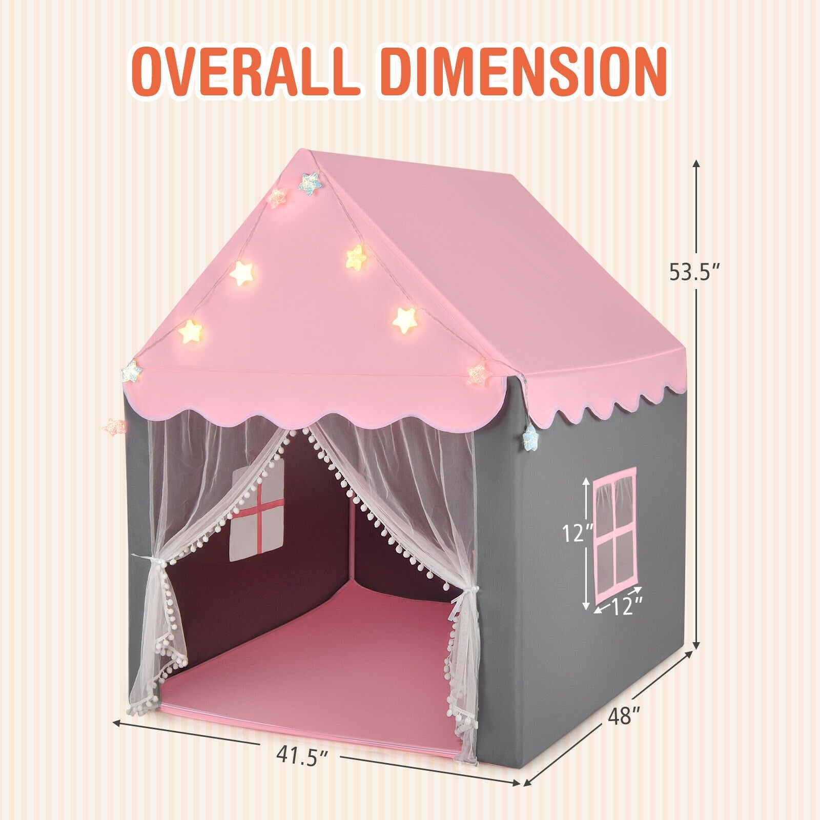 Kids Playhouse Tent with Star Lights and Mat-Pink 