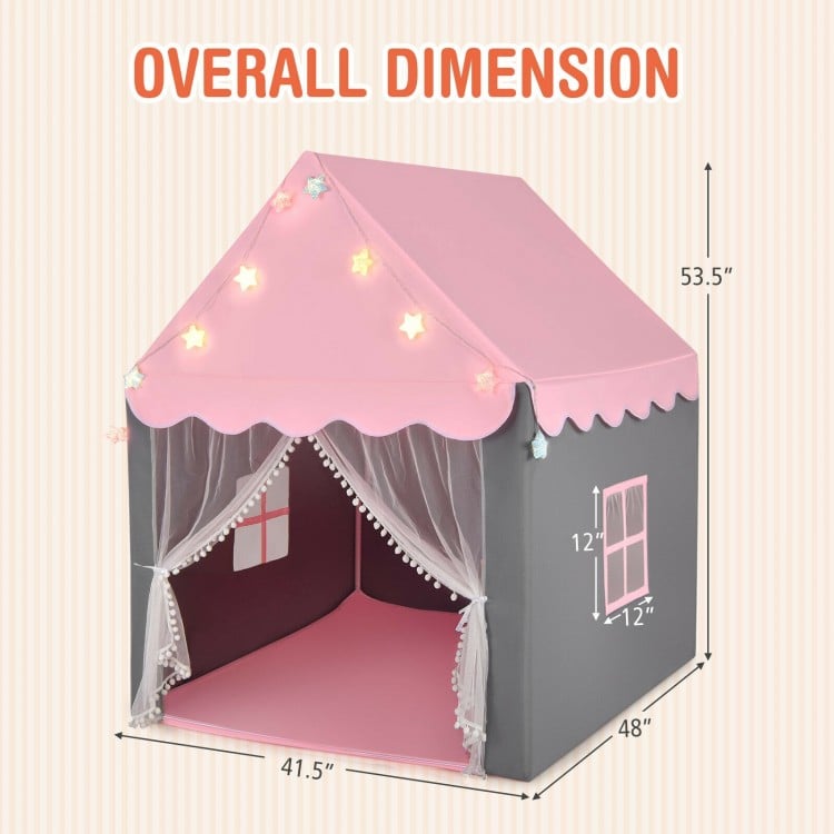 Kids Playhouse Tent with Star Lights and Mat-Beige