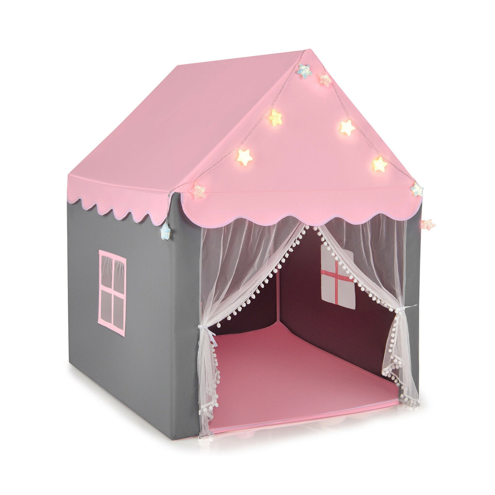 Kids Playhouse Tent with Star Lights and Mat-Pink 