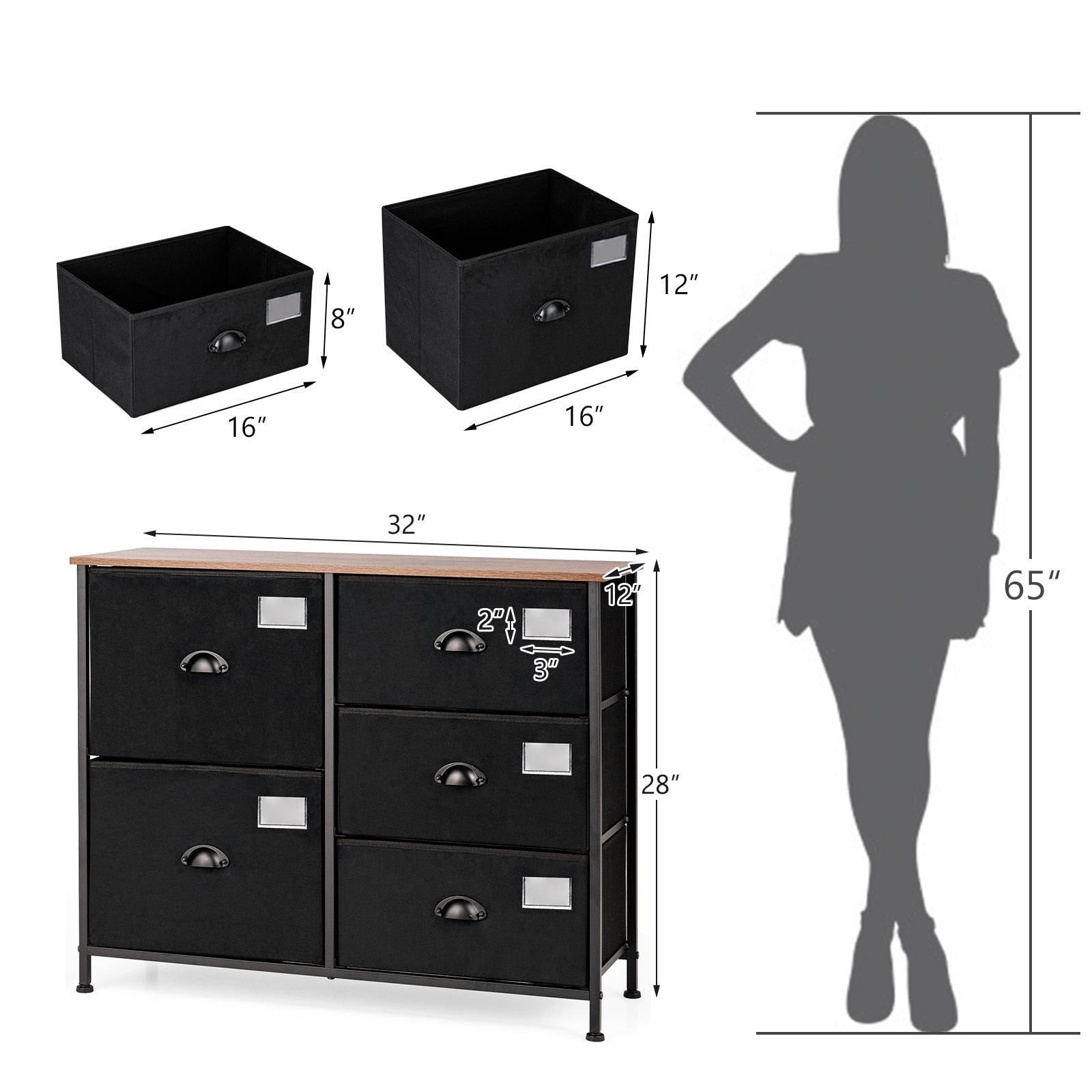 5-Drawer Storage Dresser for Bedroom Closet Entryway-Black