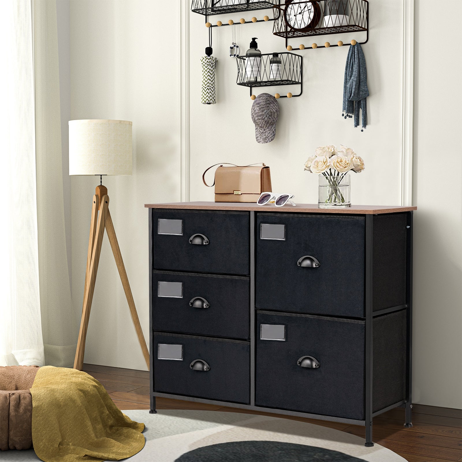 5-Drawer Storage Dresser for Bedroom Closet Entryway-Black 