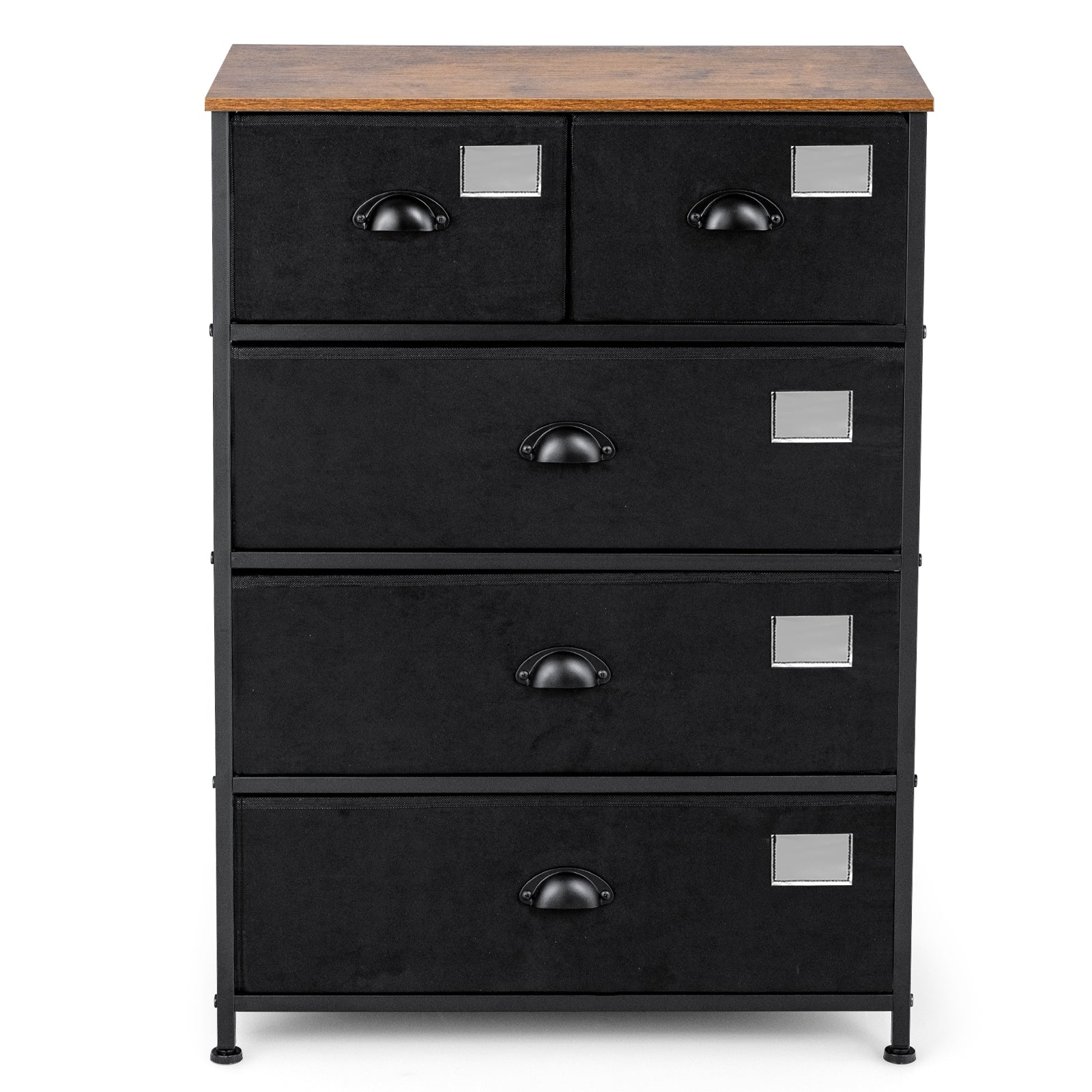 5-Drawer Storage Dresser with Labels and Removable Fabric Bins-Black