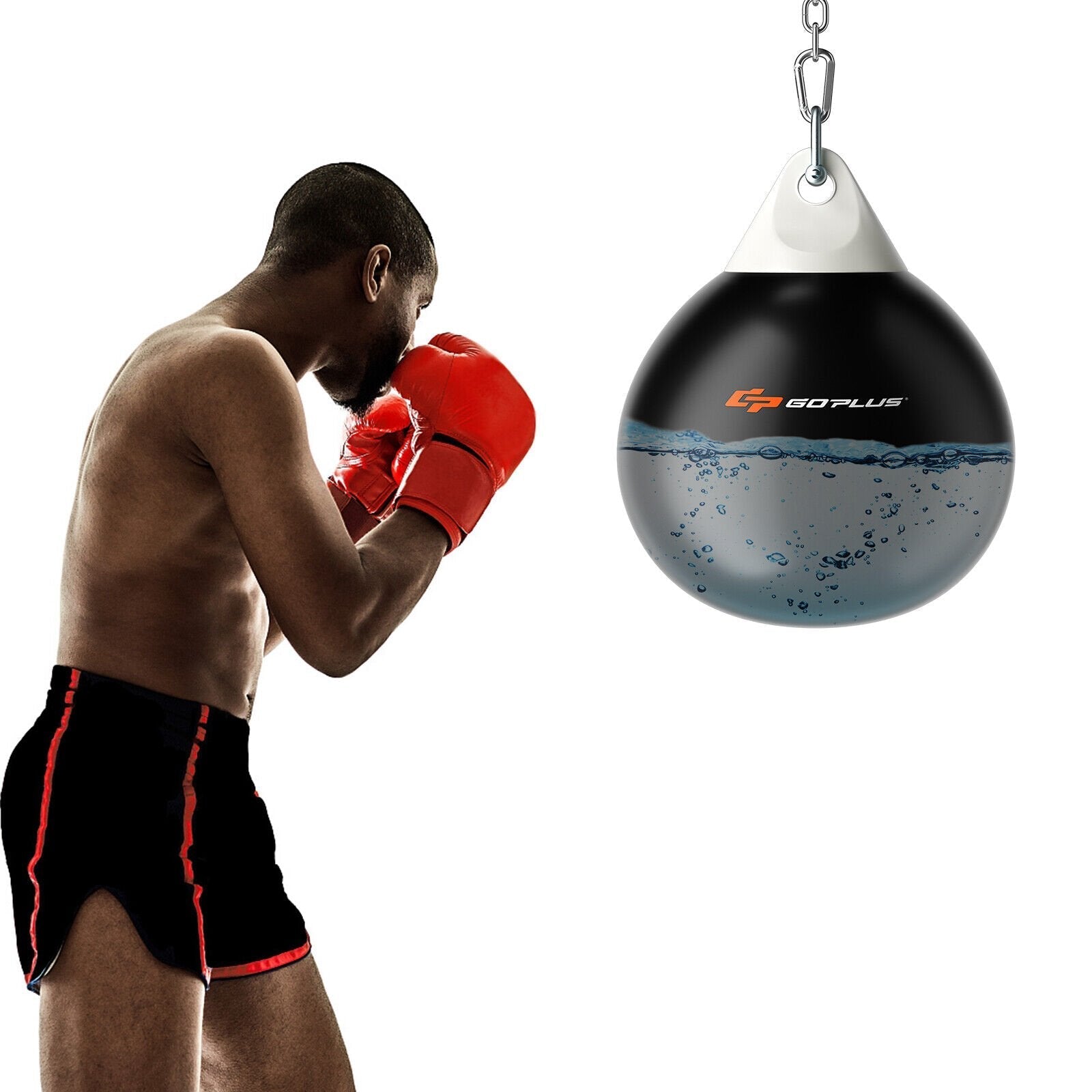 18 Inch 110 Pound Heavy Punching Water Aqua Bag with Adjustable Metal Chain-Black 
