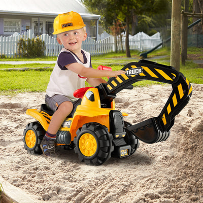 Ride on Push Car Bulldozer Digger Toy with Safety Helmet and Working ShovelÂ 