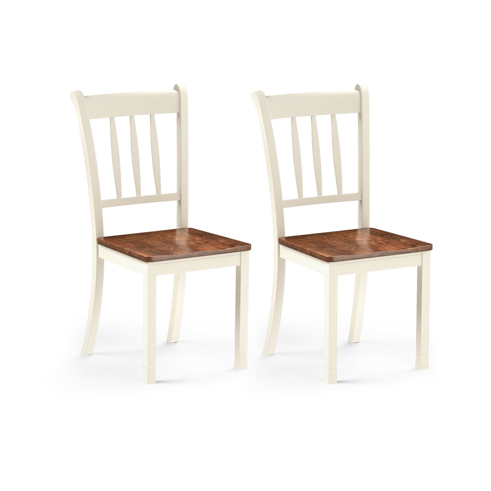 2 Pieces Solid Whitesburg Spindle Back Wood Dining Chairs-White 