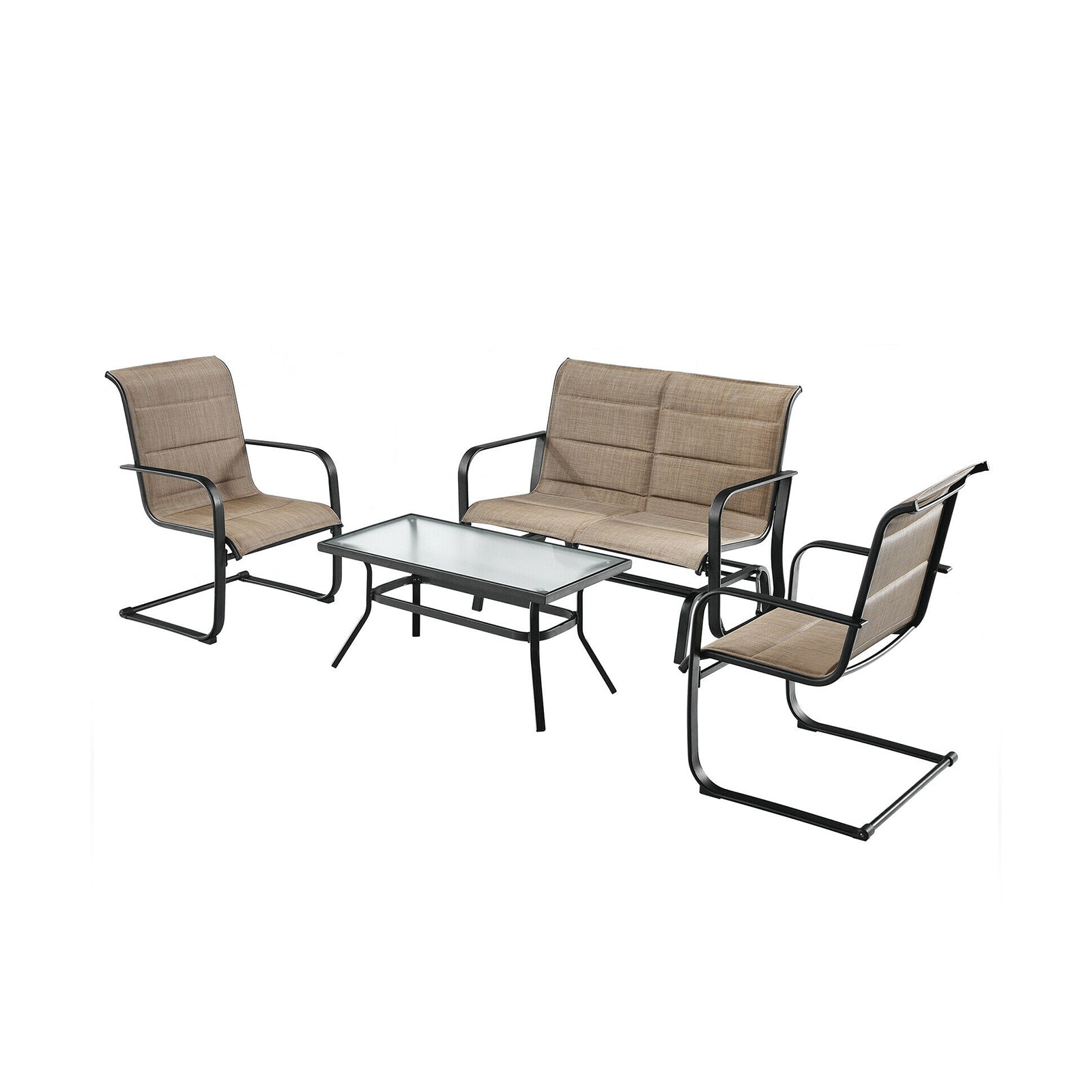 4 Pieces Outdoor Patio Furniture Set with Padded Glider Loveseat and Coffee Table-Brown 