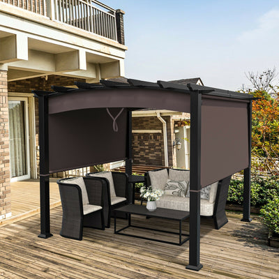 10 x 10ft Patio Pergola Gazebo Sun Shade Shelter with Retractable Canopy-Coffee 