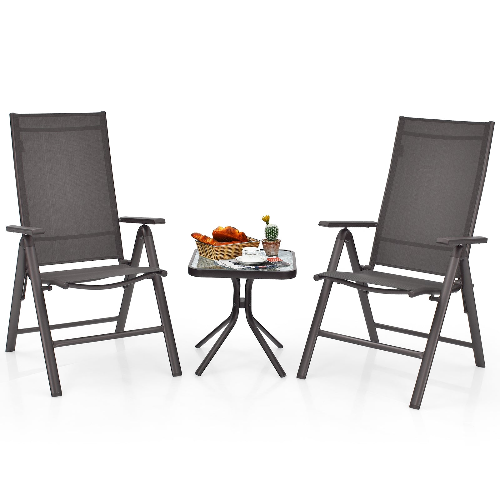 2 Pieces Patio Folding Dining Chairs Aluminium Adjustable Back-Gray