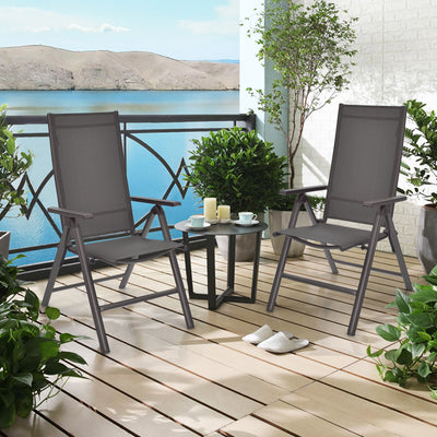 2 Pieces Patio Folding Dining Chairs Aluminium Adjustable Back-GrayÂ 