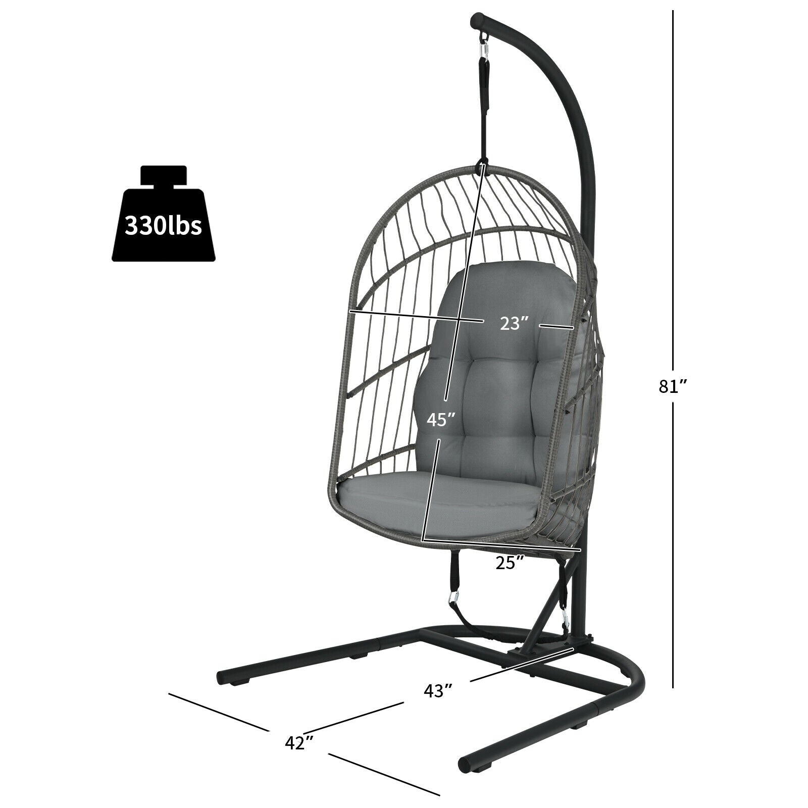 Hanging Wicker Egg Chair with Stand -Gray