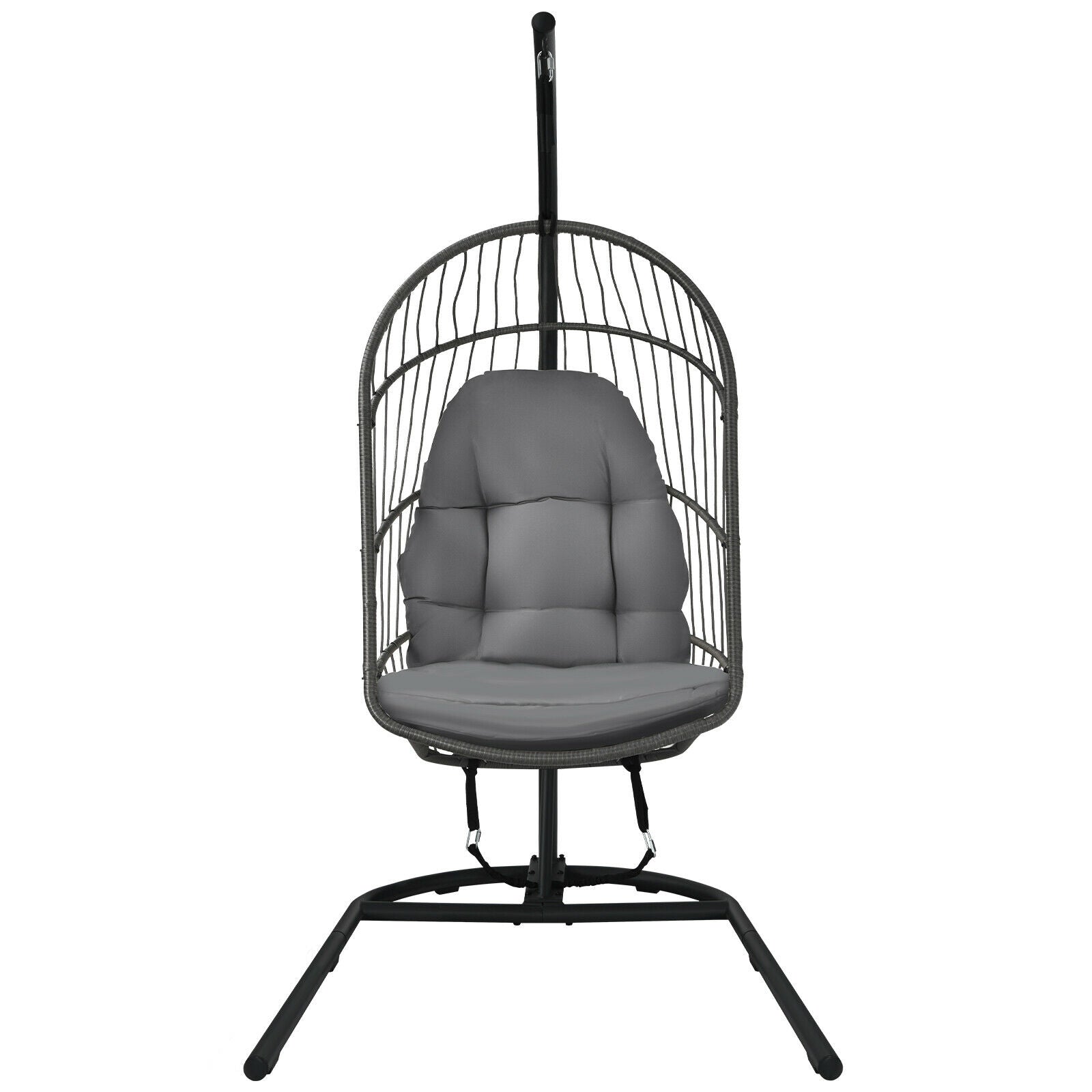 Hanging Wicker Egg Chair with Stand -Gray