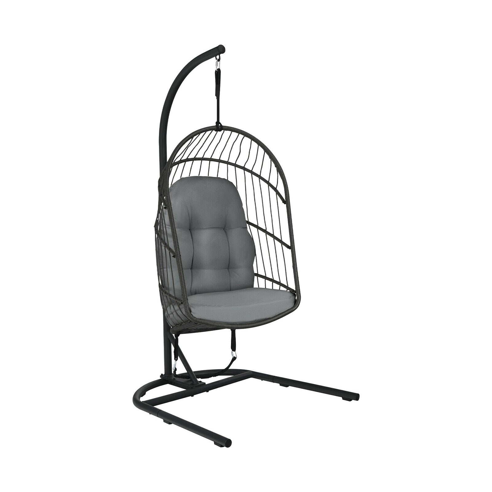 Hanging Wicker Egg Chair with Stand -Gray 
