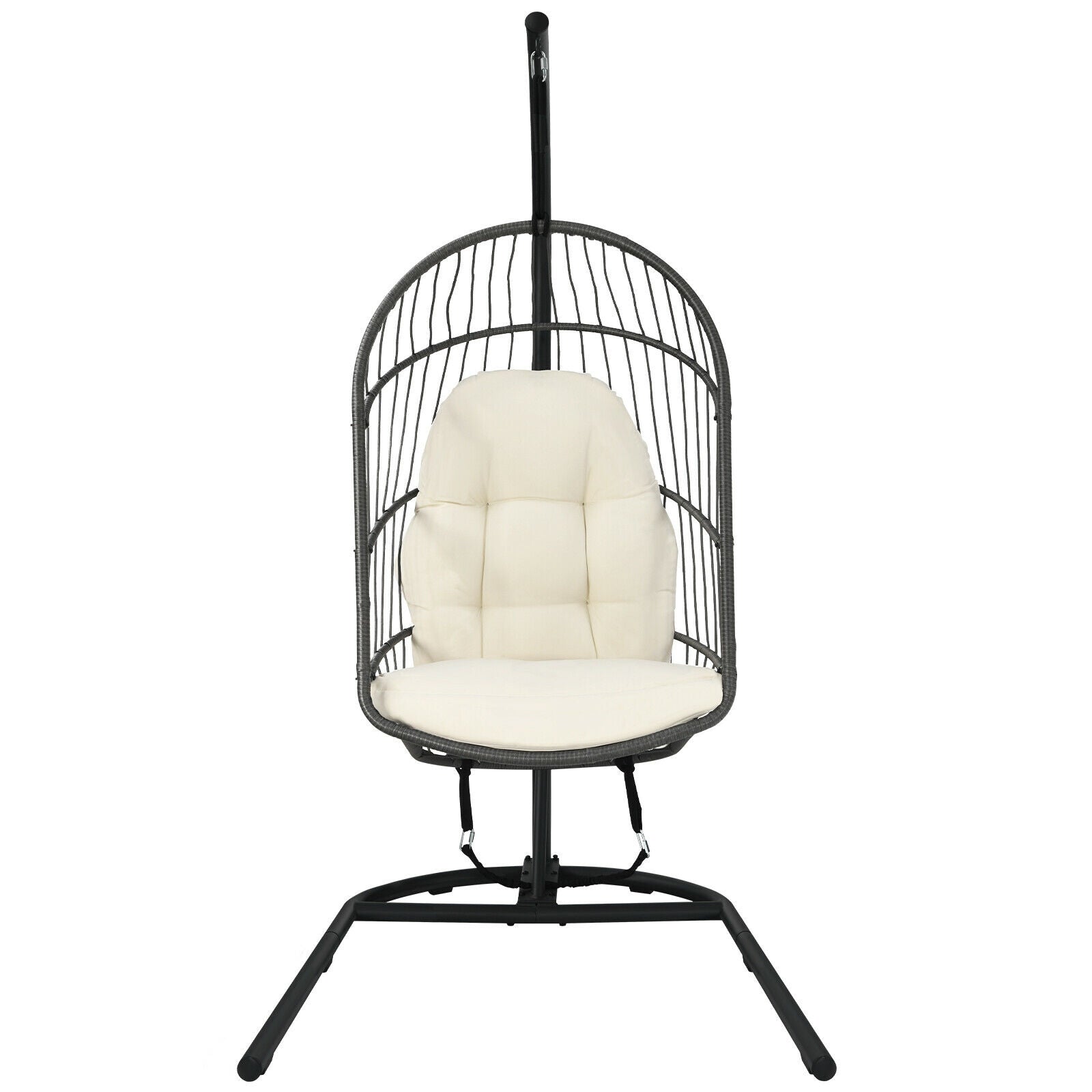 Hanging Wicker Egg Chair with Stand -Beige