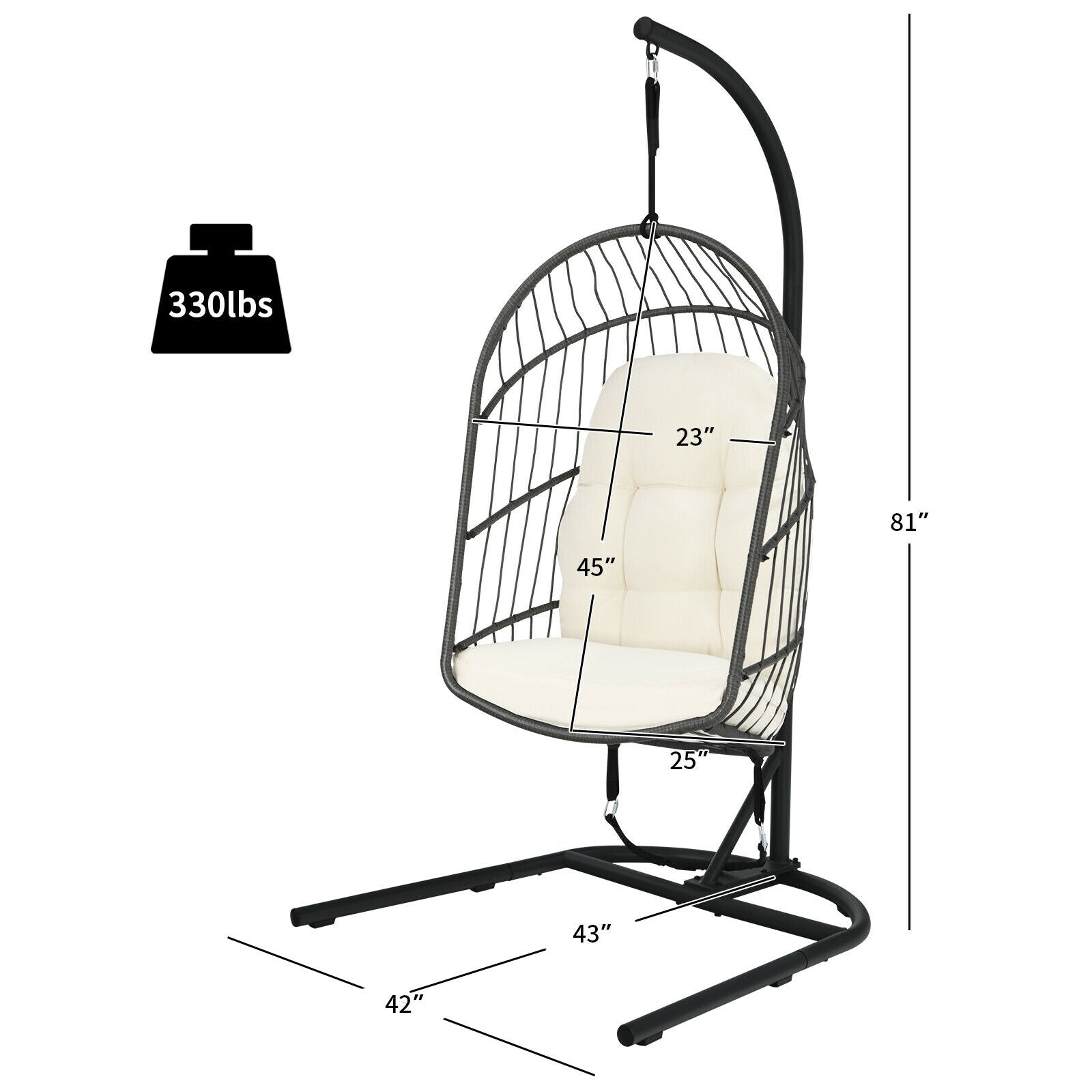 Hanging Wicker Egg Chair with Stand -Beige