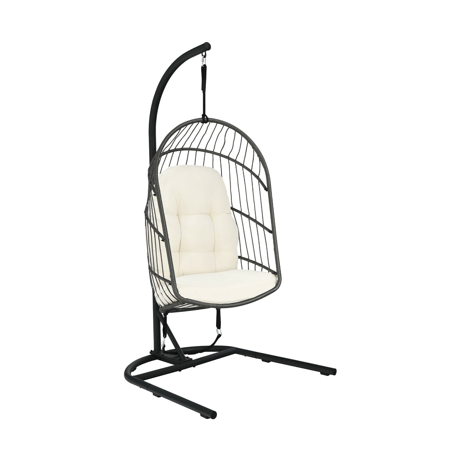 Hanging Wicker Egg Chair with Stand -Beige 