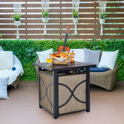 25 Inch 40000 BTU Propane Fire Pit Table with Lid and Fire Glass 