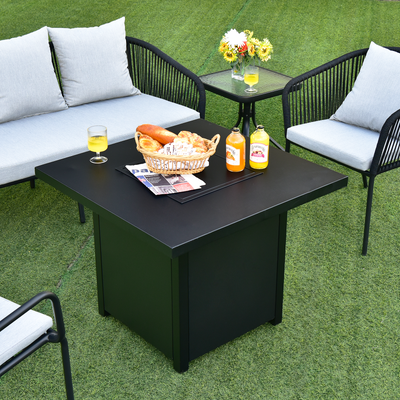 32 Inch 40000 BTU Propane Fire Pit Table with Lid and Fire Glass 