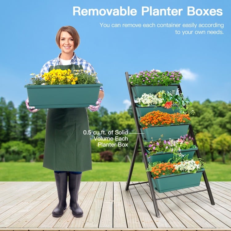 5-tier Vertical Garden Planter Box Elevated Raised Bed with 5 Container-Green