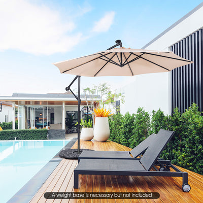 10 Feet Patio Solar Powered Cantilever Umbrella with Tilting System-Beige 