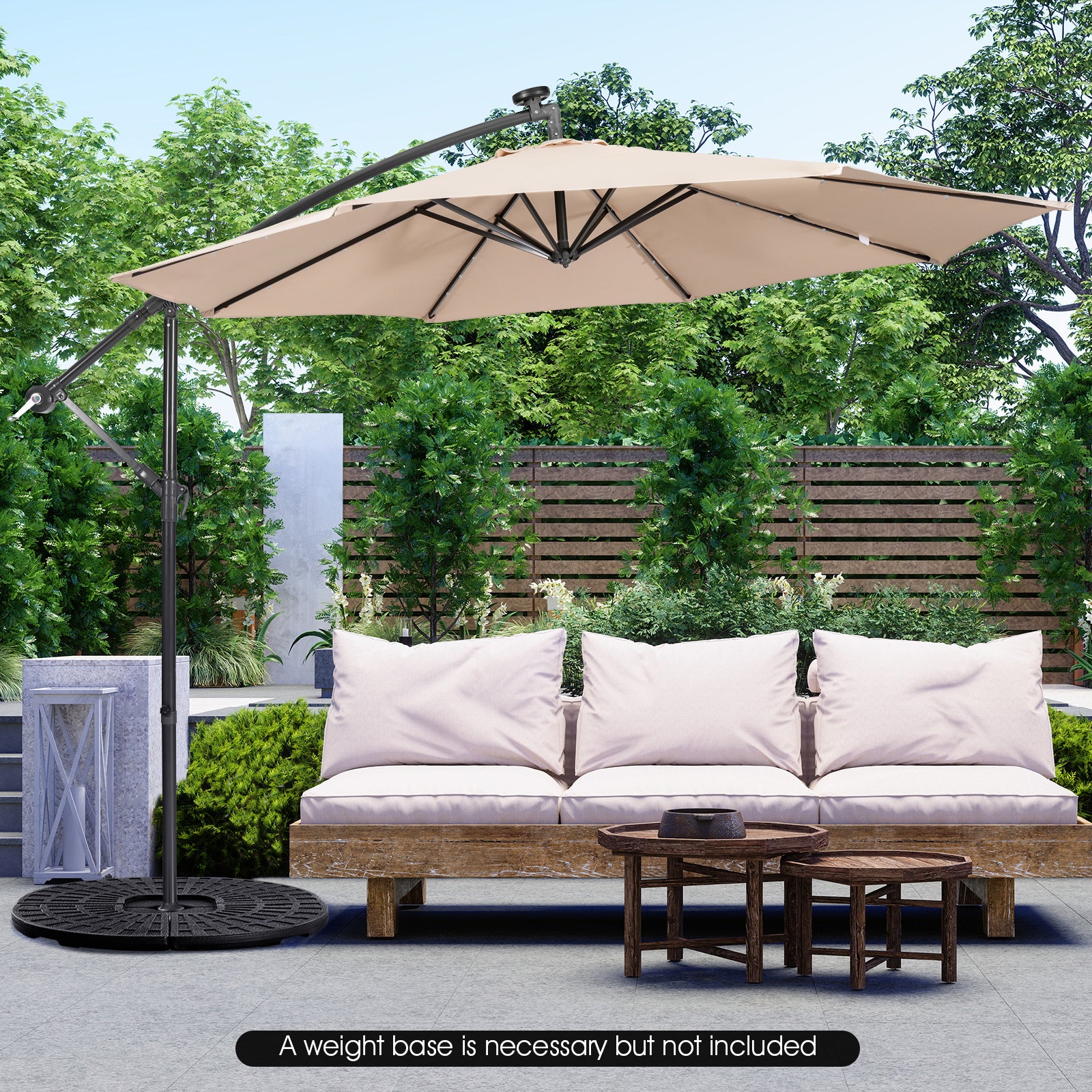 10 Feet Patio Solar Powered Cantilever Umbrella with Tilting System-Beige 