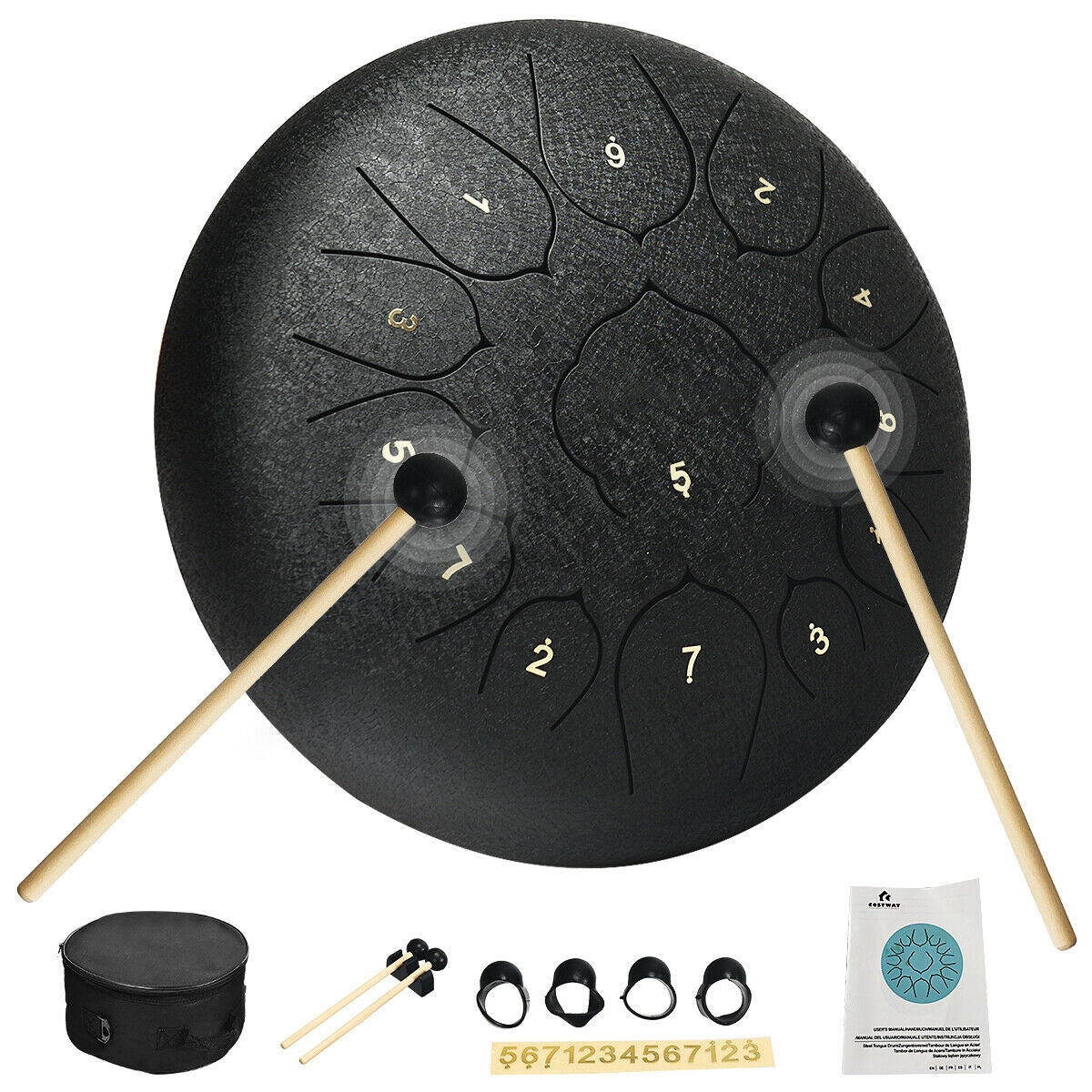 Steel Tongue Handpan Drum 13 Notes 12”-Black