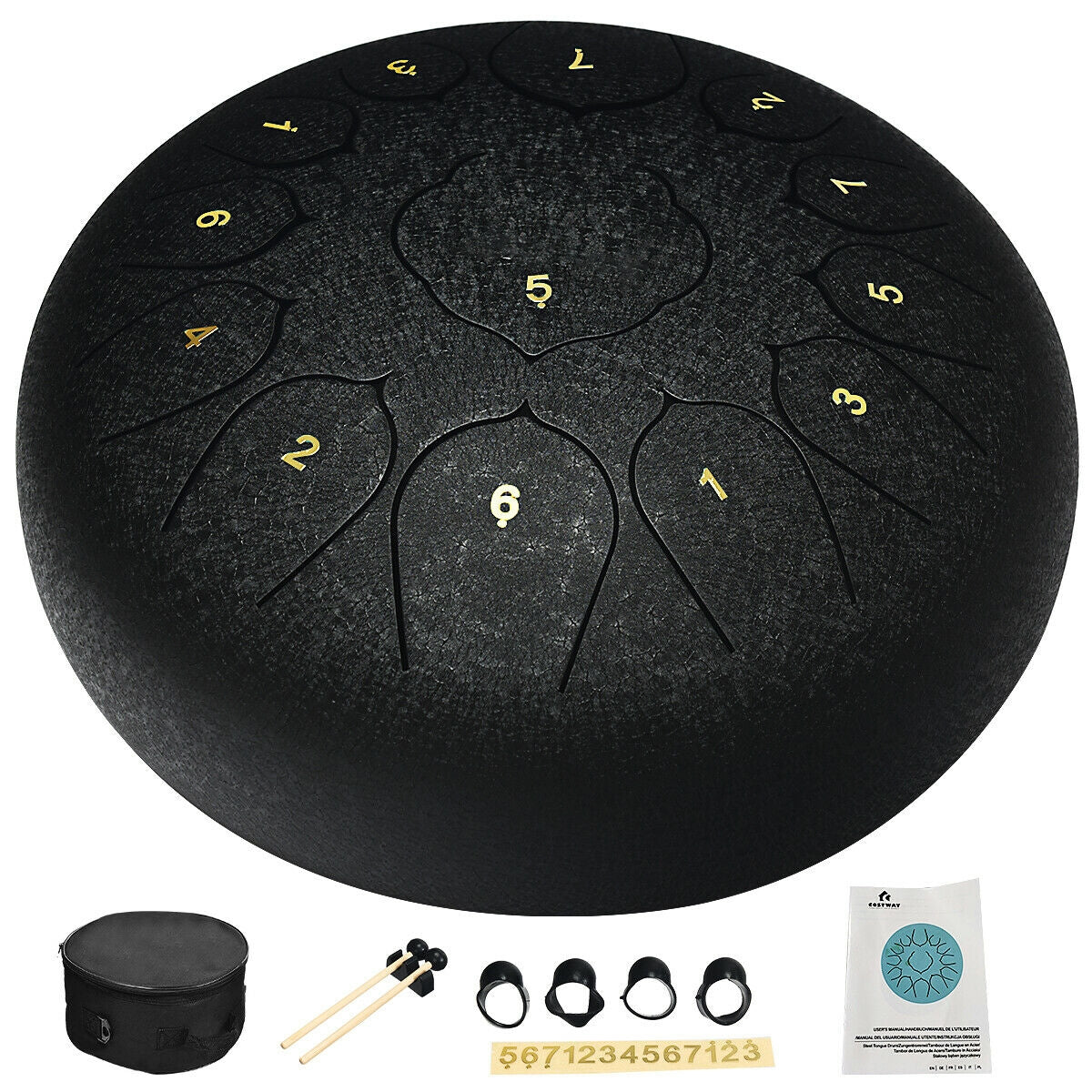 Steel Tongue Handpan Drum 13 Notes 12”-Black