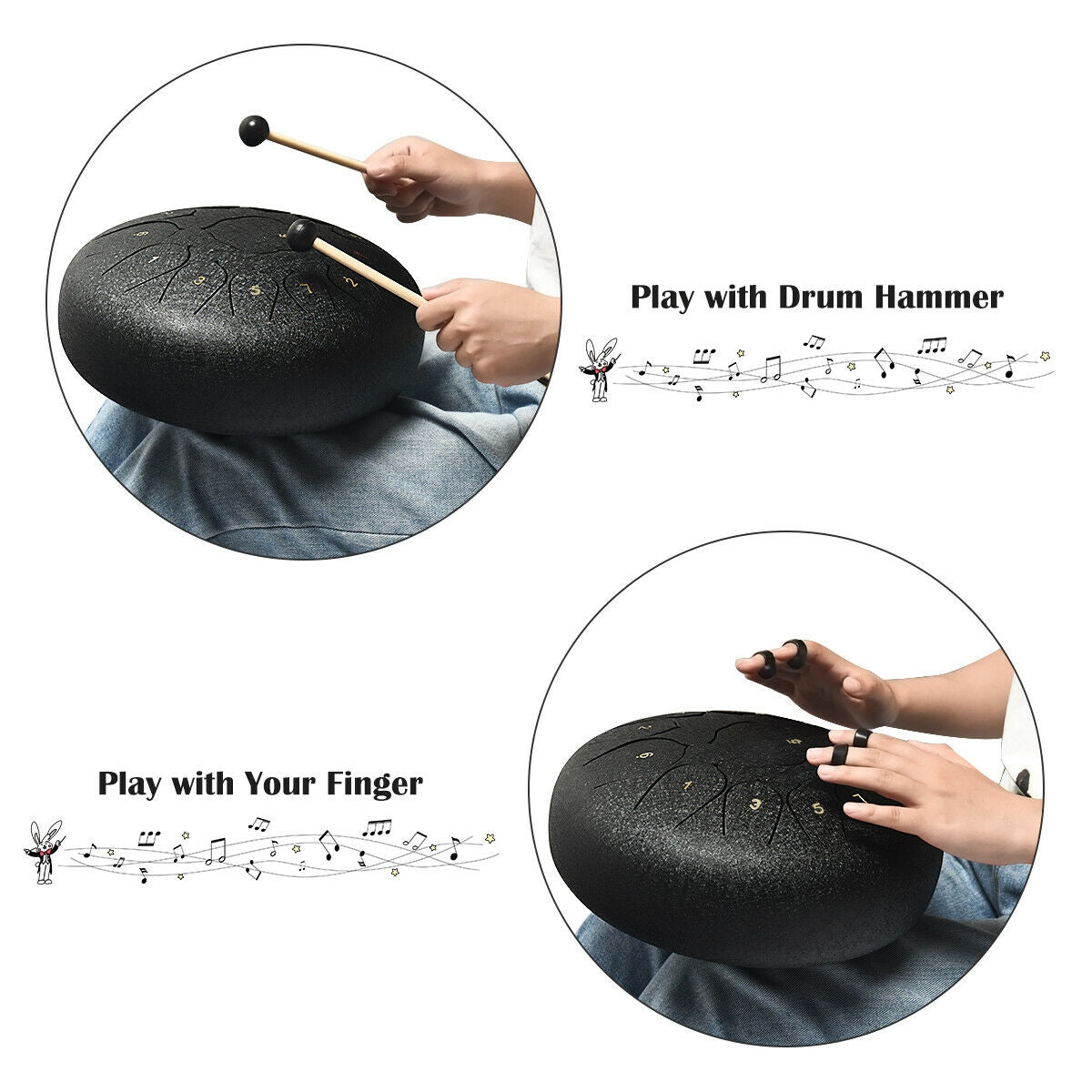 Steel Tongue Handpan Drum 13 Notes 12”-Black