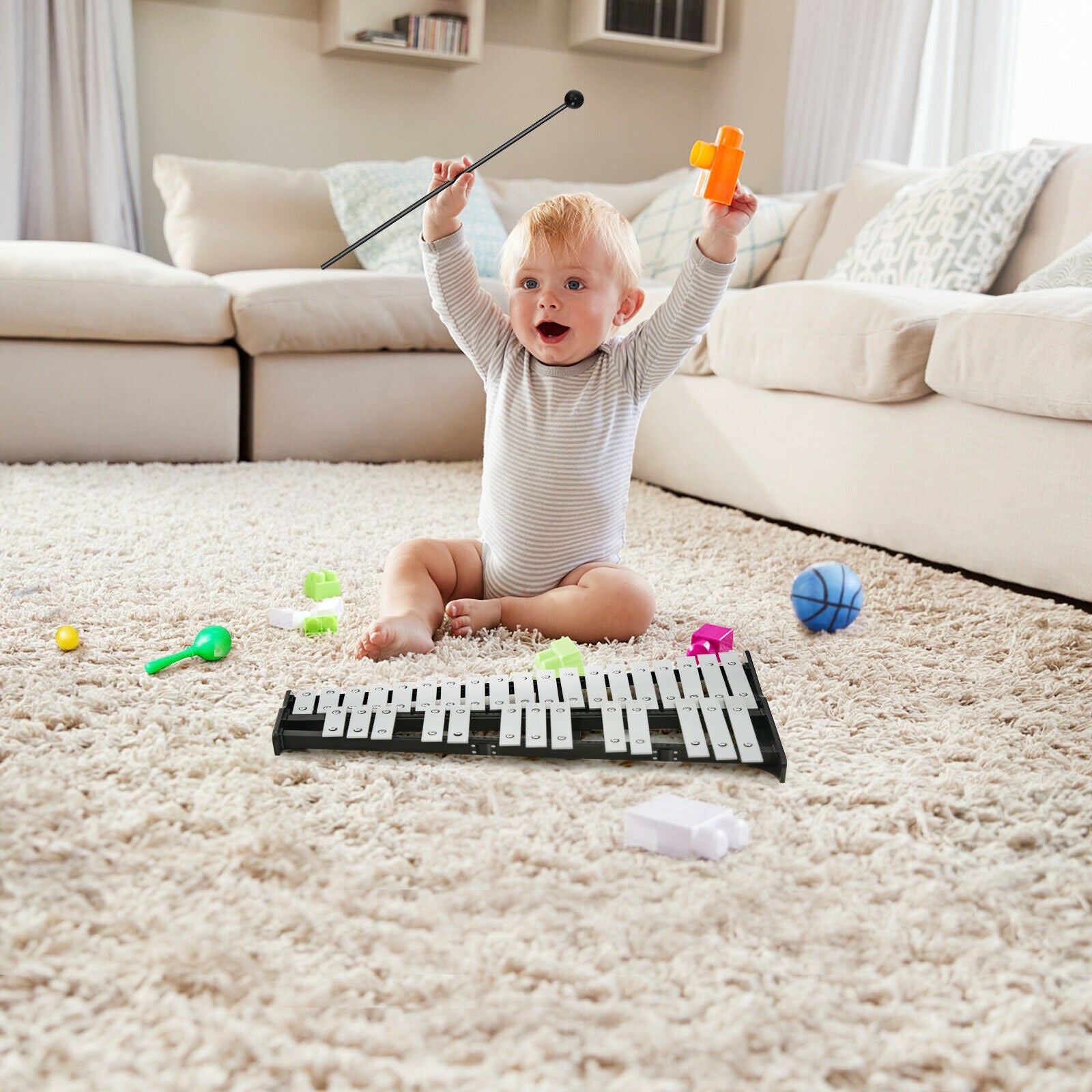 32 Note Glockenspiel Xylophone Percussion Bell Kit with Adjustable Stand