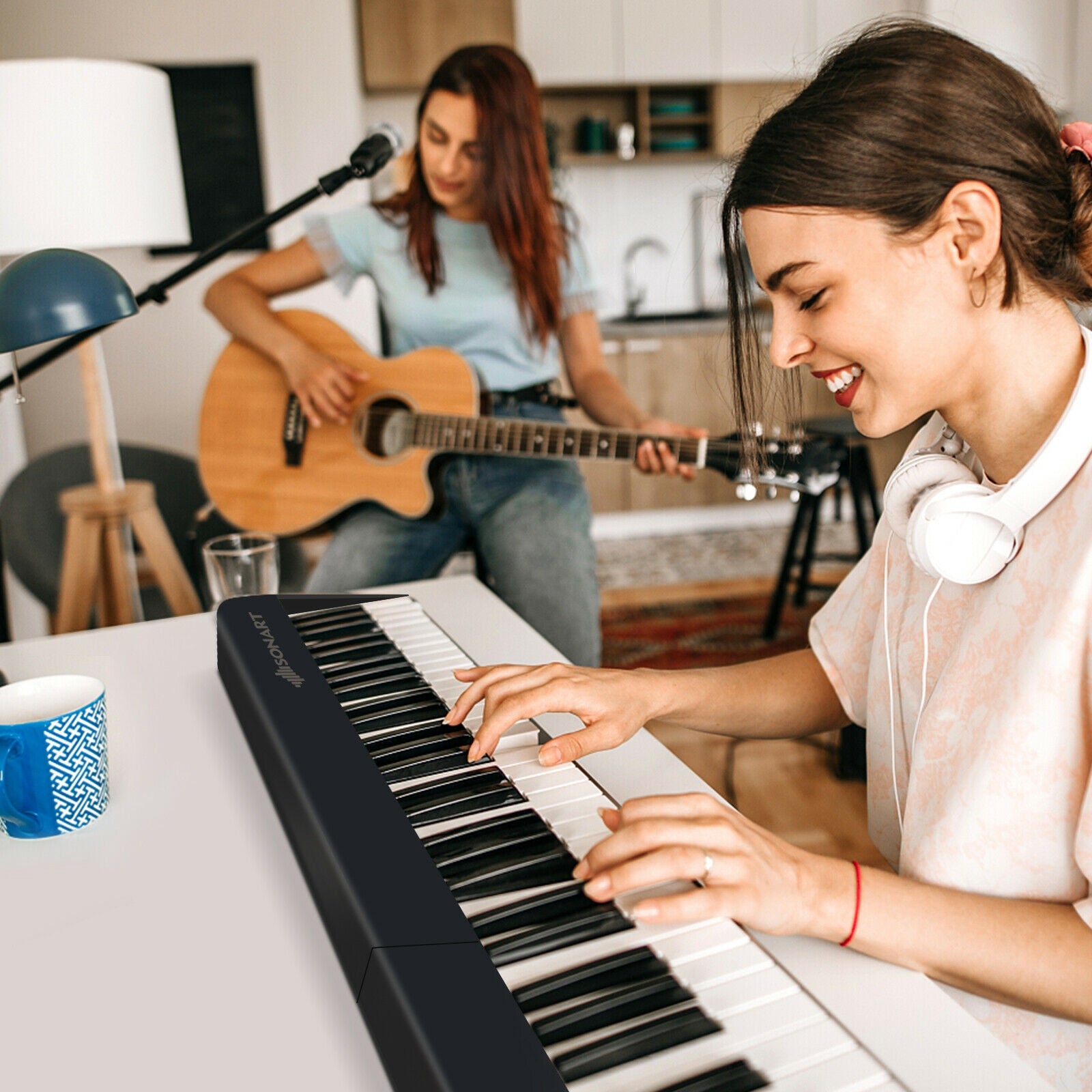 88-Key Foldable Digital Piano with MIDI and Wireless BT-Black 