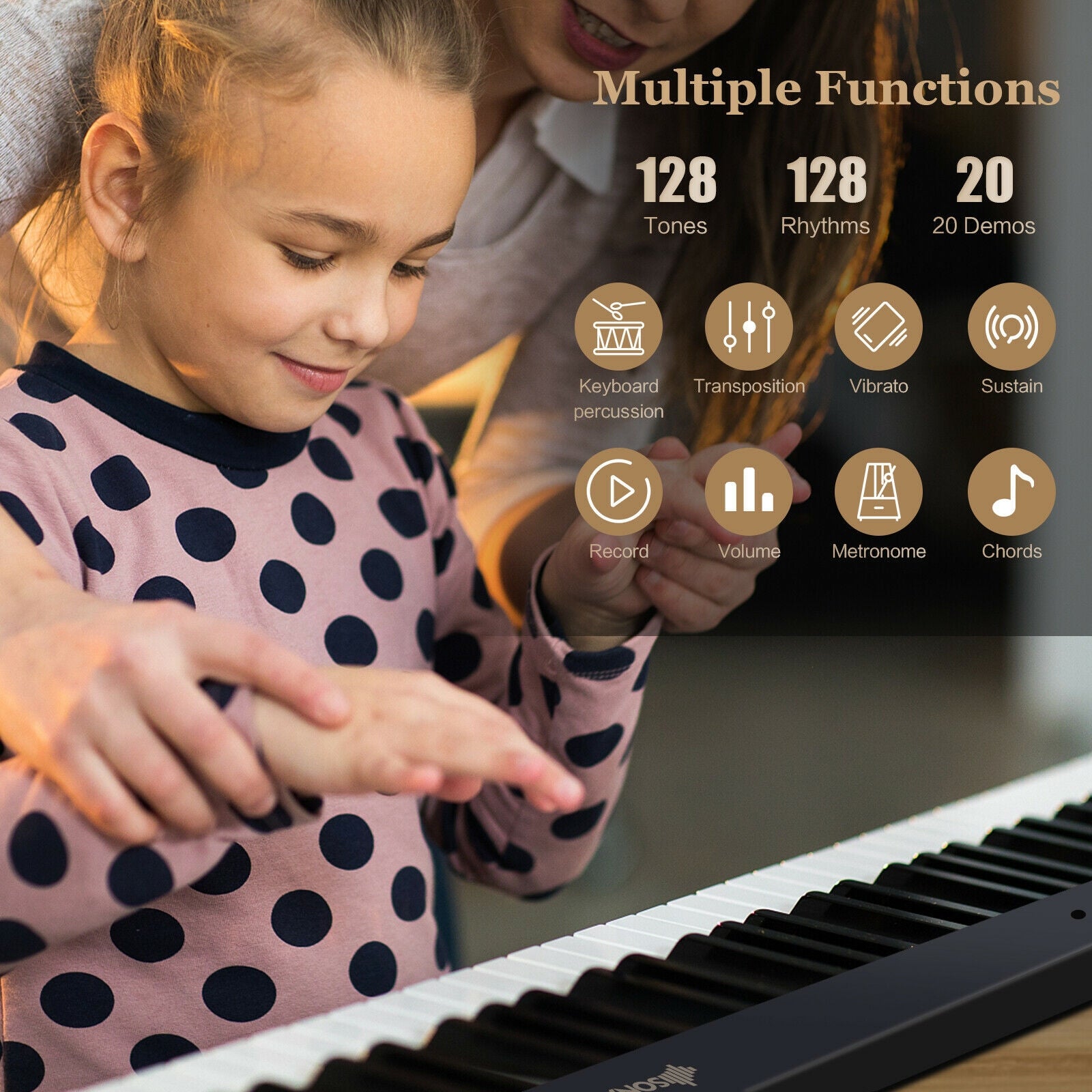 88-Key Foldable Digital Piano with MIDI and Wireless BT-Black 