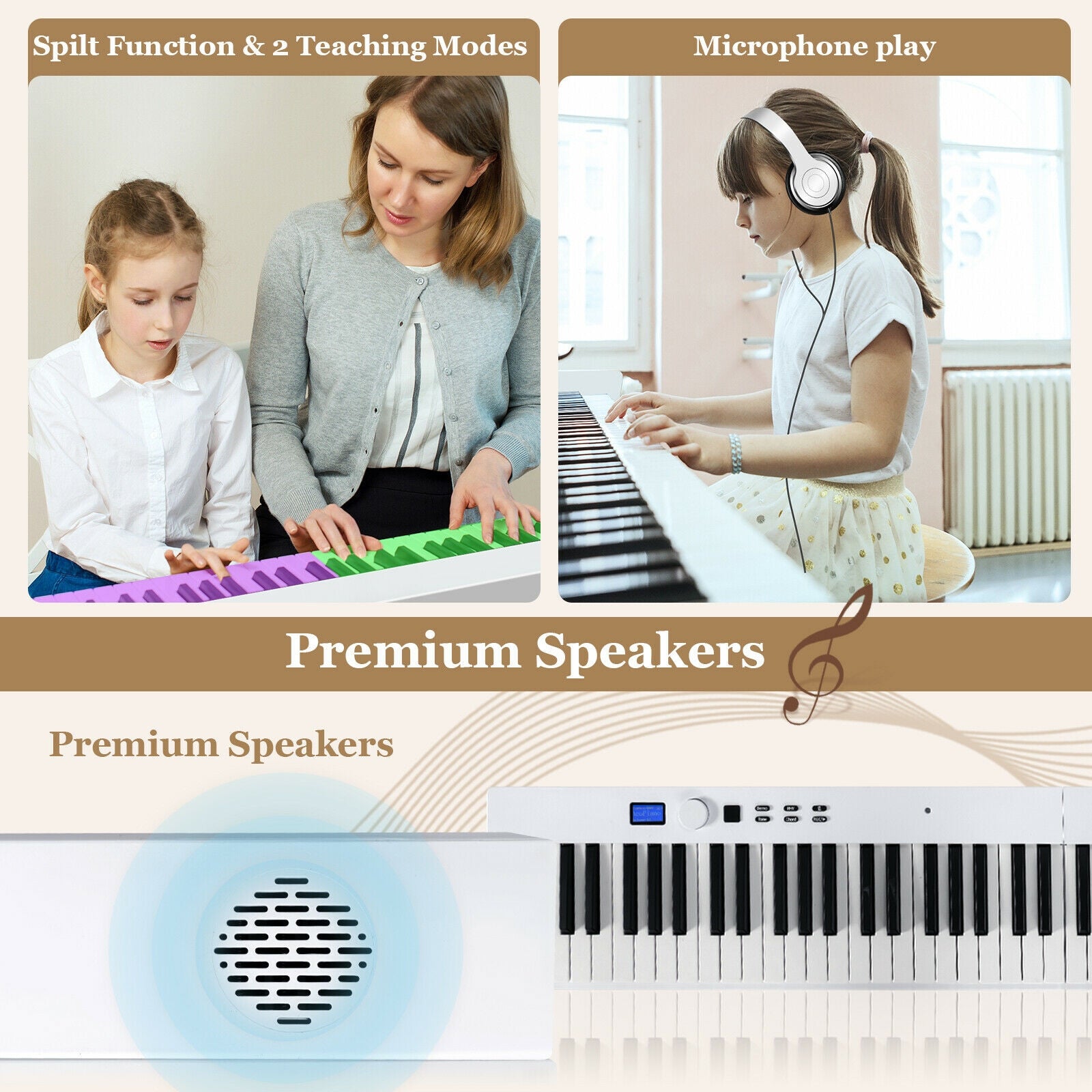 88-Key Foldable Digital Piano with MIDI and Wireless BT-White