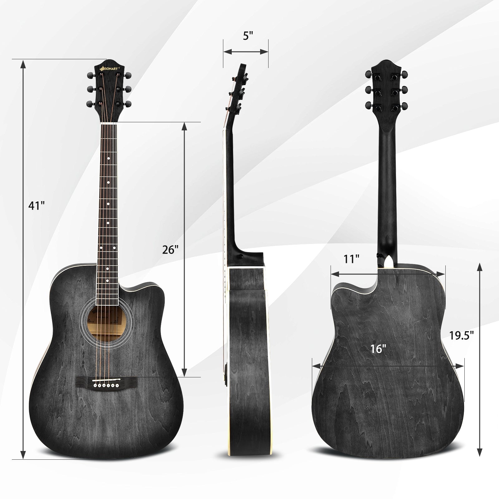 41 Inch Full Size Cutaway Acoustic Guitar Set for Beginner-Black 