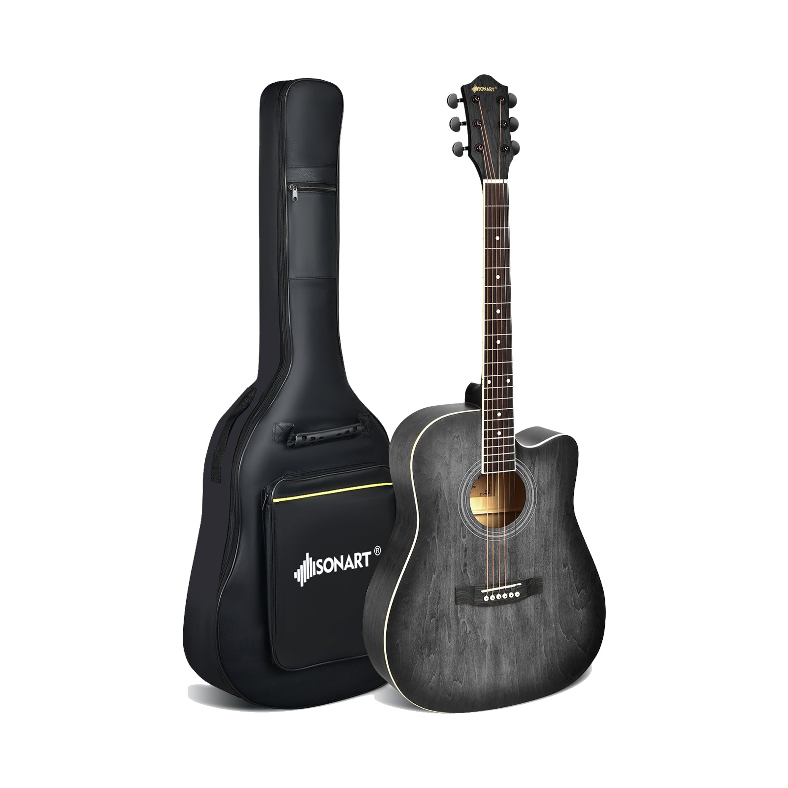 41 Inch Full Size Cutaway Acoustic Guitar Set for Beginner-Black 