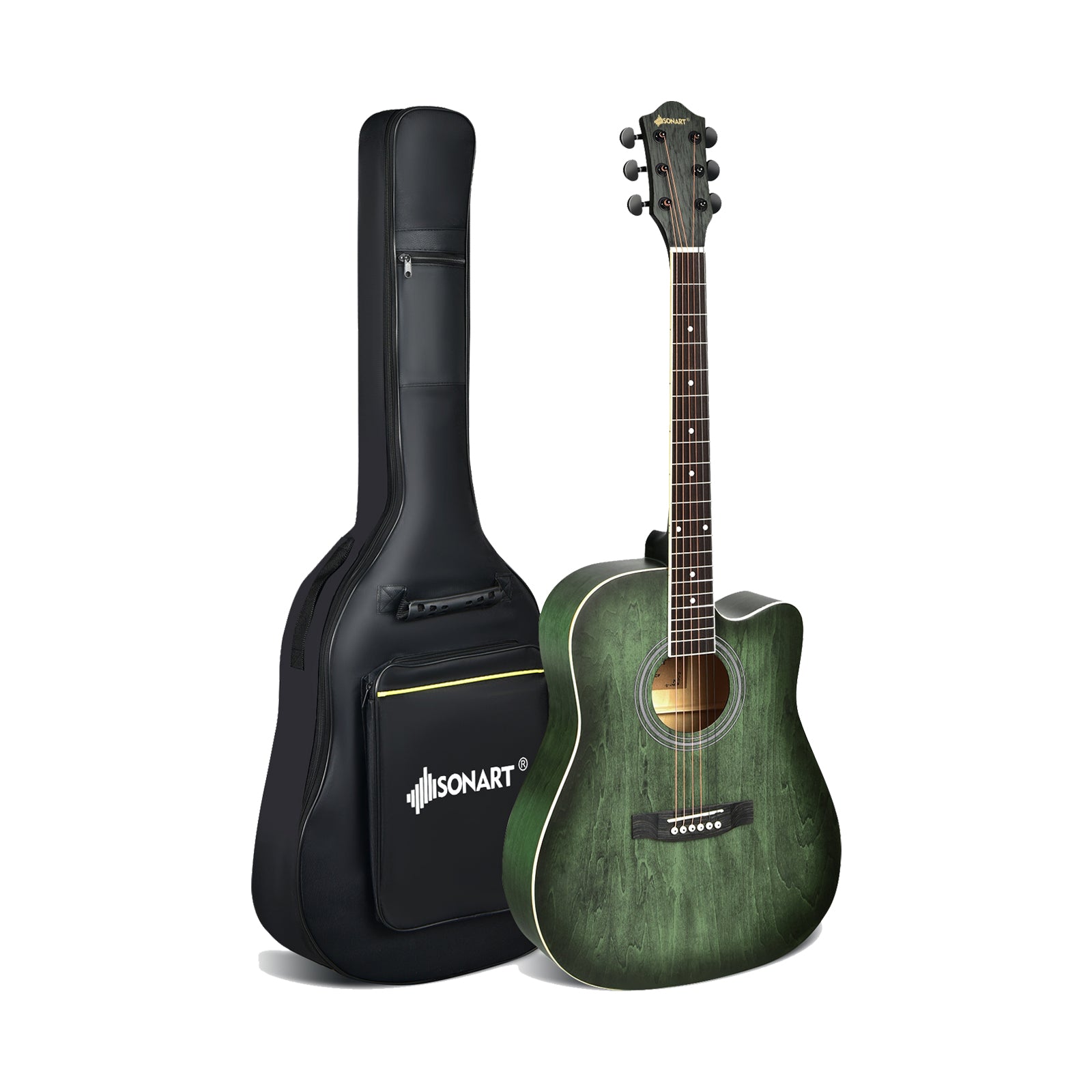 41 Inch Full Size Cutaway Acoustic Guitar Set for Beginner-Green 