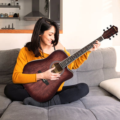 41 Inch Full Size Cutaway Acoustic Guitar Set for Beginner-Red 