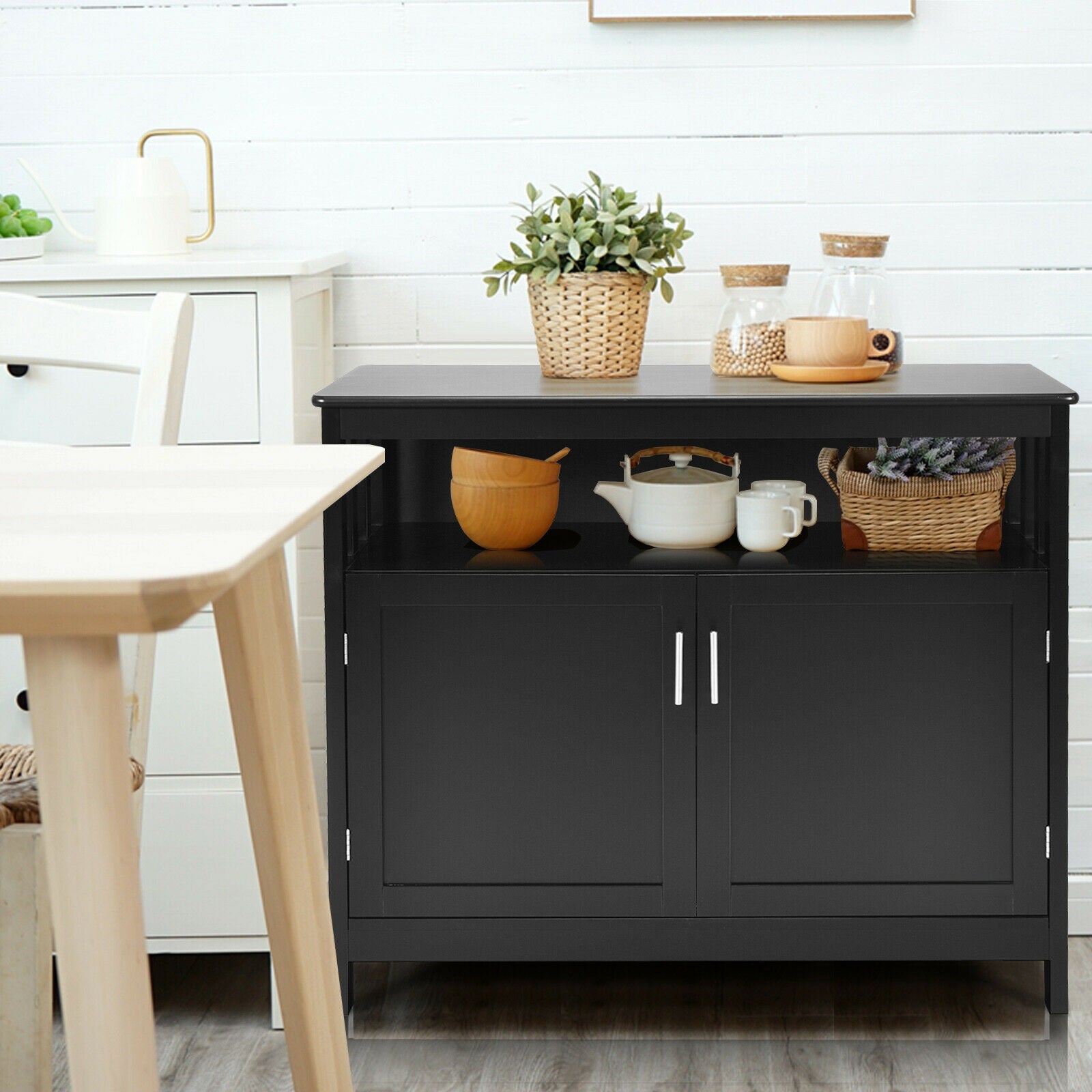 Kitchen Buffet Server Sideboard Storage Cabinet with 2 Doors and Shelf-Black