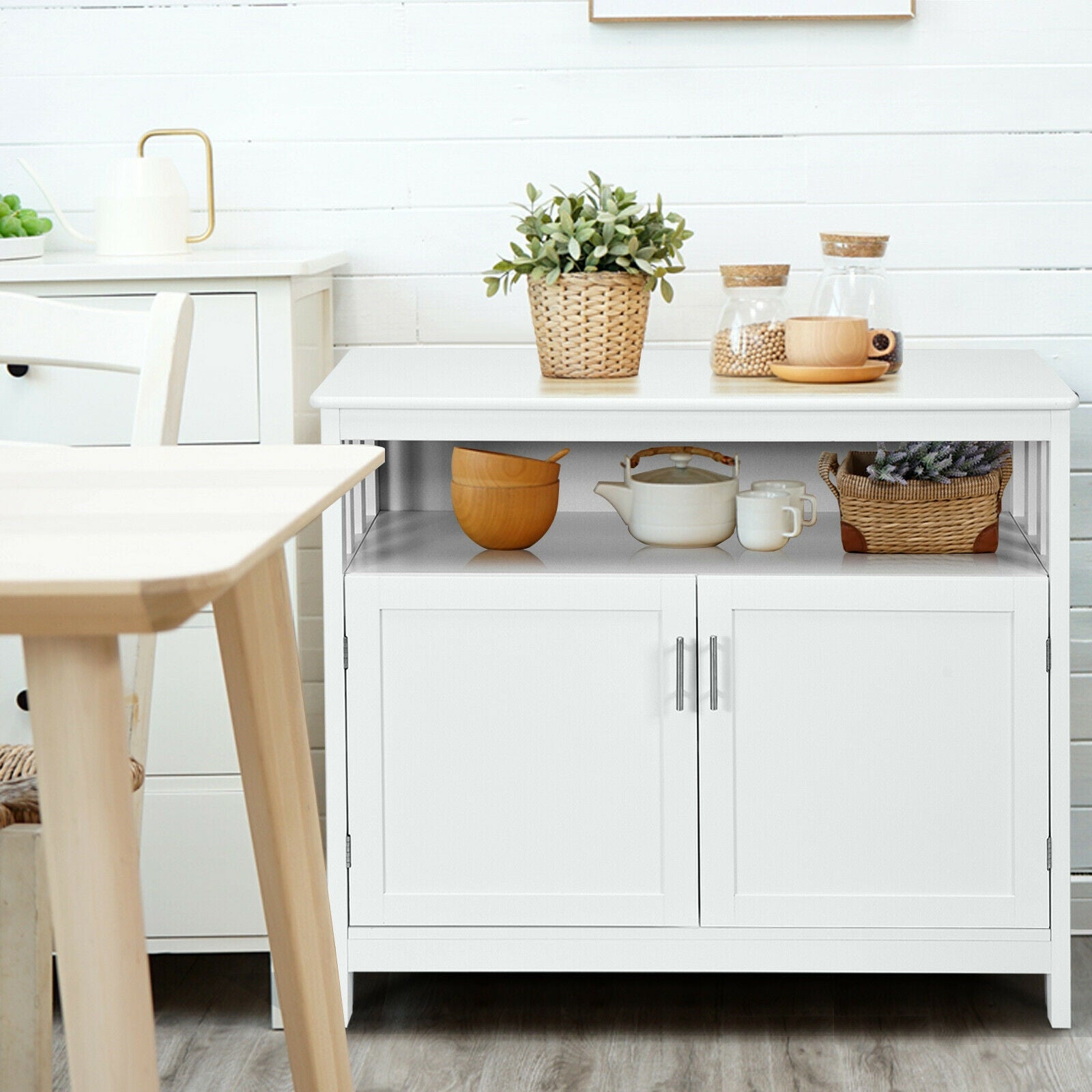 Kitchen Buffet Server Sideboard Storage Cabinet with 2 Doors and Shelf-White