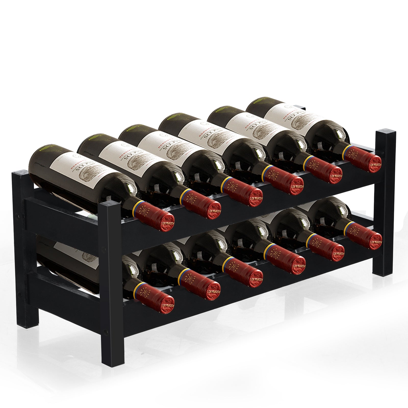 2-Tier 12 Bottles Bamboo Storage Shelf  Wine Rack-Brown 