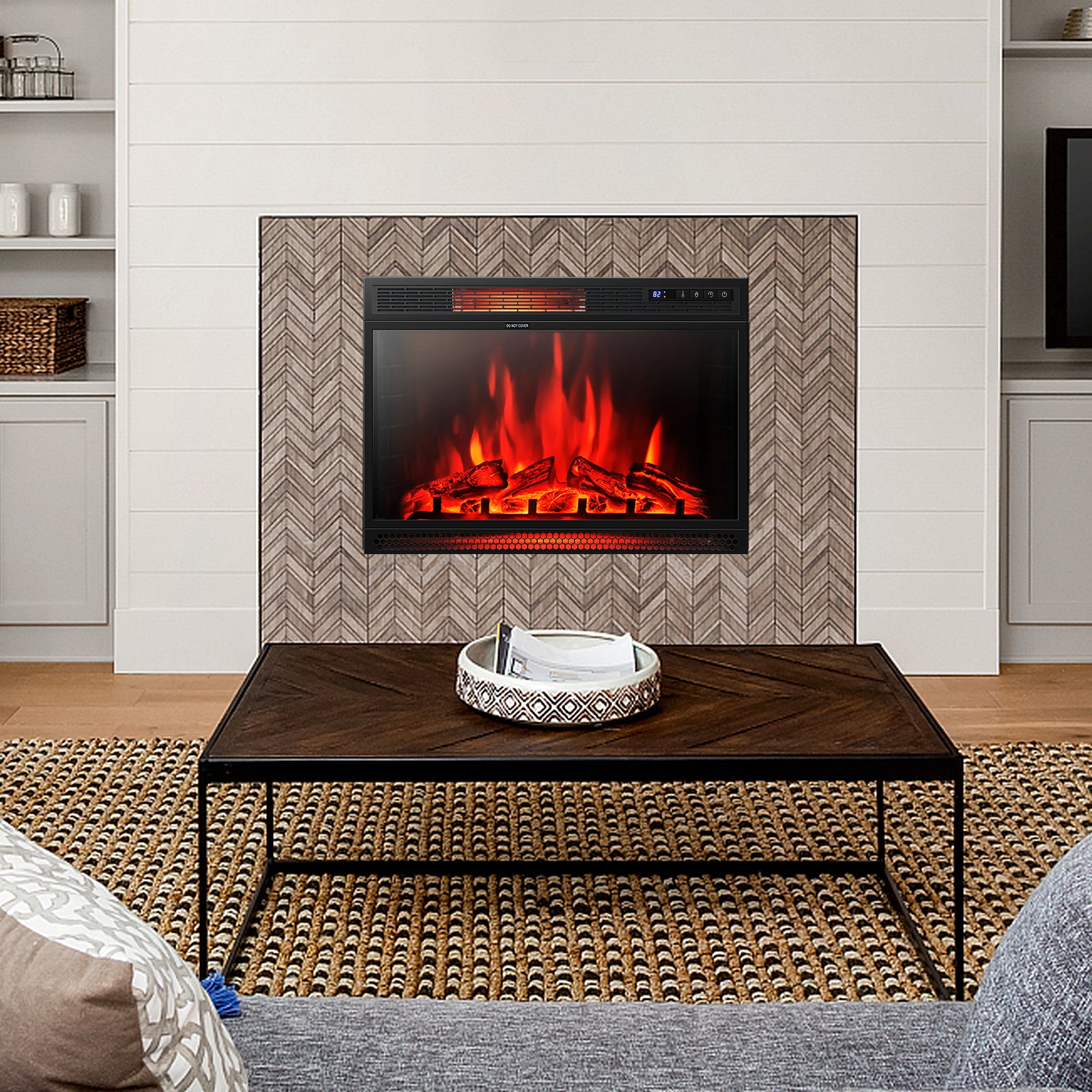 28 Inch Electric Freestanding and Recessed Fireplace with Remote 