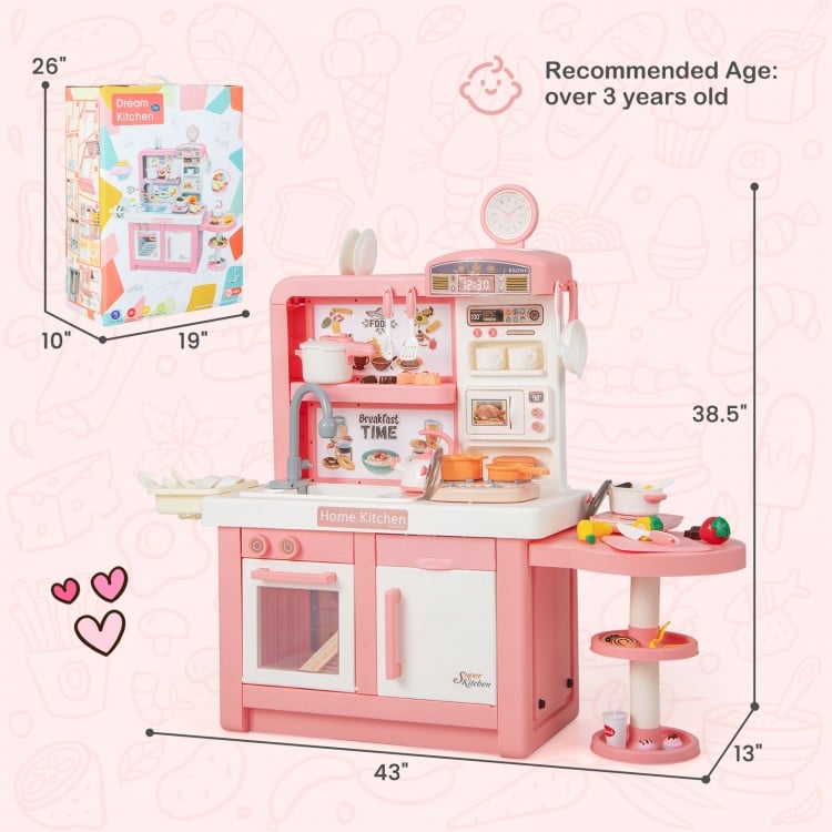 Kids Play Kitchen Toy with Stove Sink Oven with Light and Sound-Gray