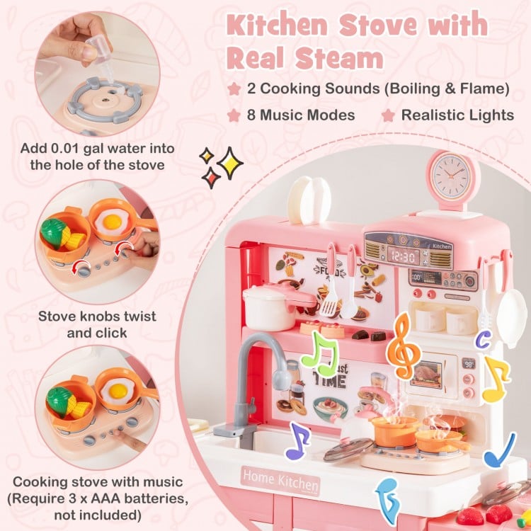 Kids Play Kitchen Toy with Stove Sink Oven with Light and Sound-Gray
