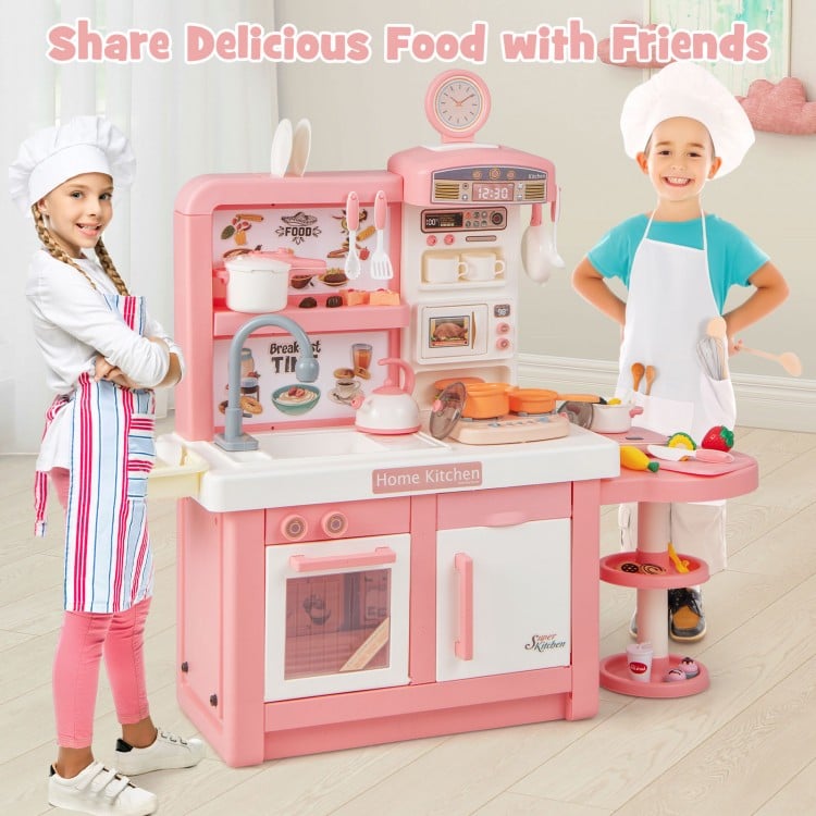 Kids Play Kitchen Toy with Stove Sink Oven with Light and Sound-Gray