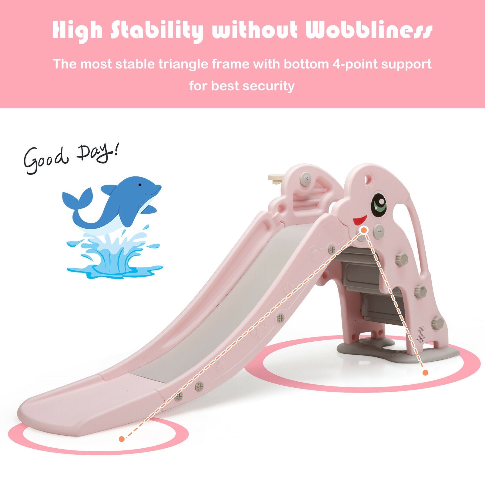 3-in-1 Kids Climber Slide Play Set  with Basketball Hoop and Ball-Pink