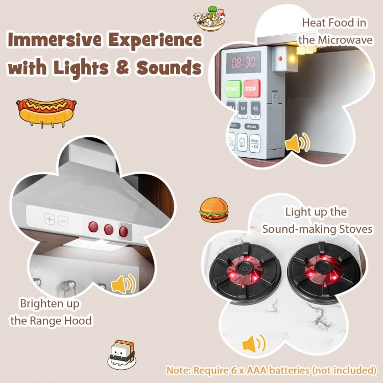 Kids Modern Toy Kitchen Playset with Attractive Lights and Sounds-Coffee