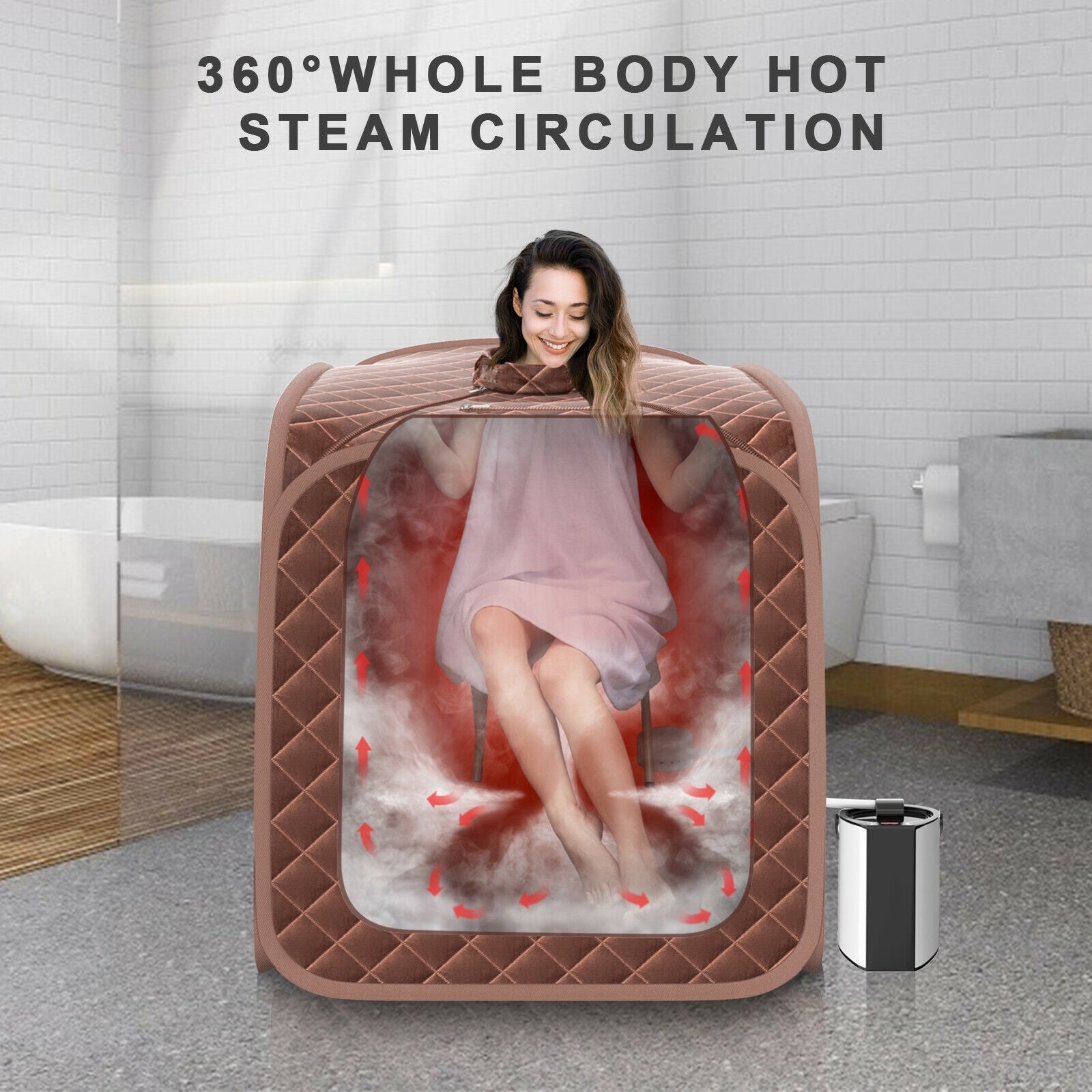 Portable Personal Steam Sauna Spa with Steamer Chair-Coffee 