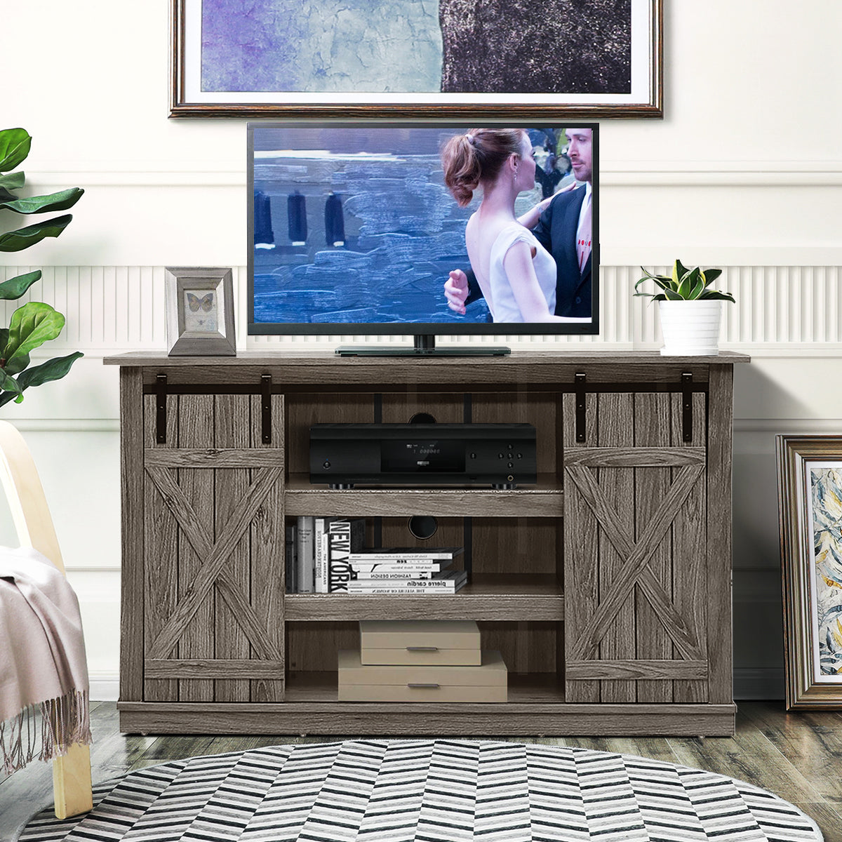 Sliding Barn TV Stand Console Table-Gray