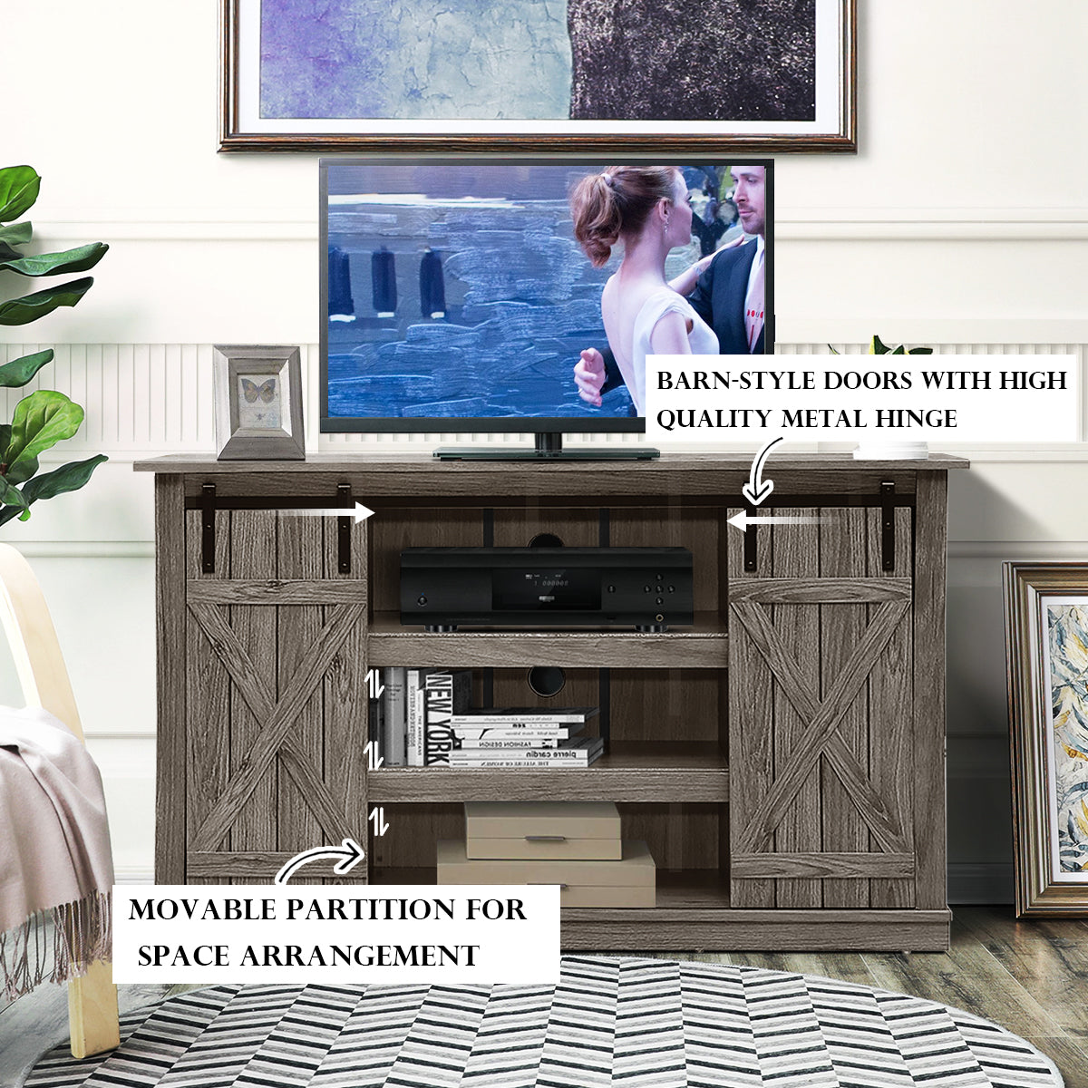 Sliding Barn TV Stand Console Table-Gray