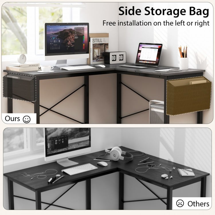 Modern Reversible Computer Desk with Storage Pocket and CPU Stand for Working Writing Gaming-Dark Gray