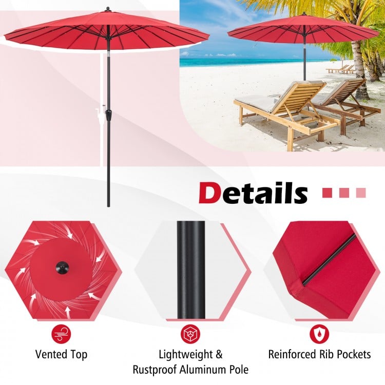 9 Feet Round Patio Umbrella with 18 Fiberglass Ribs-Wine