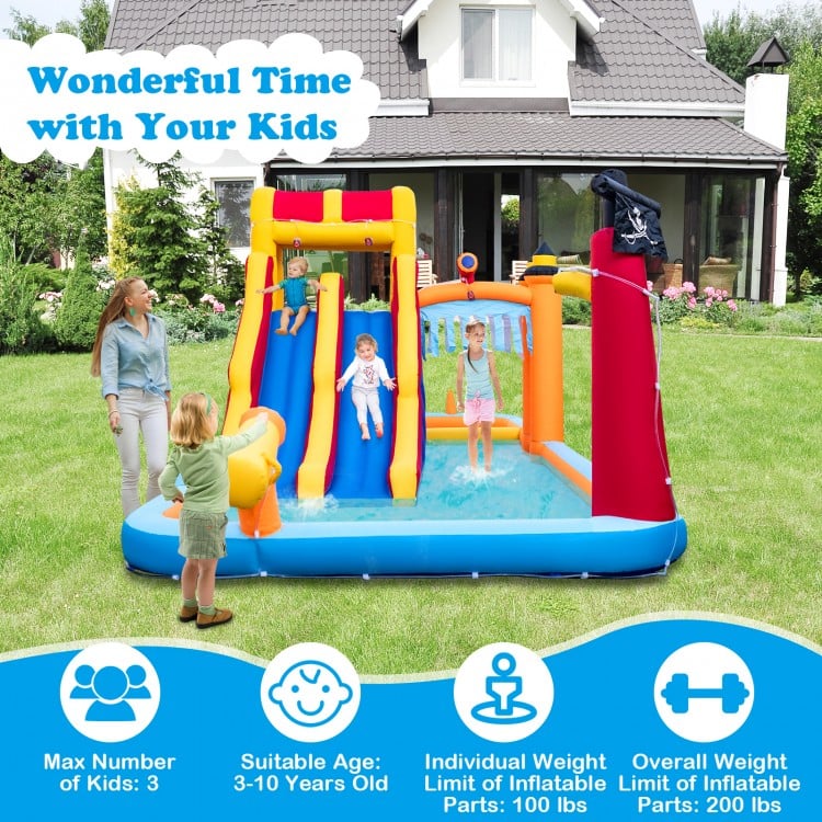 6-In-1 Inflatable Water Slide with Dual Slides and Cave Crawling Game without Blower